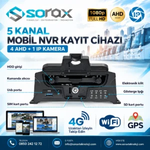 5 Kanal Mobil NVR Kayıt Cihazı 4 AHD + 1 IP 4G GPS WiFi 1080P – SRX-DVR-005