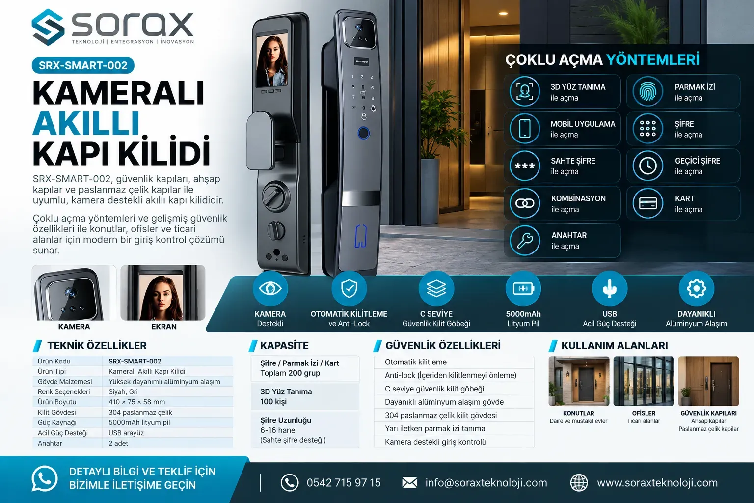 Kameralı Akıllı Kapı Kilidi - Görsel 2