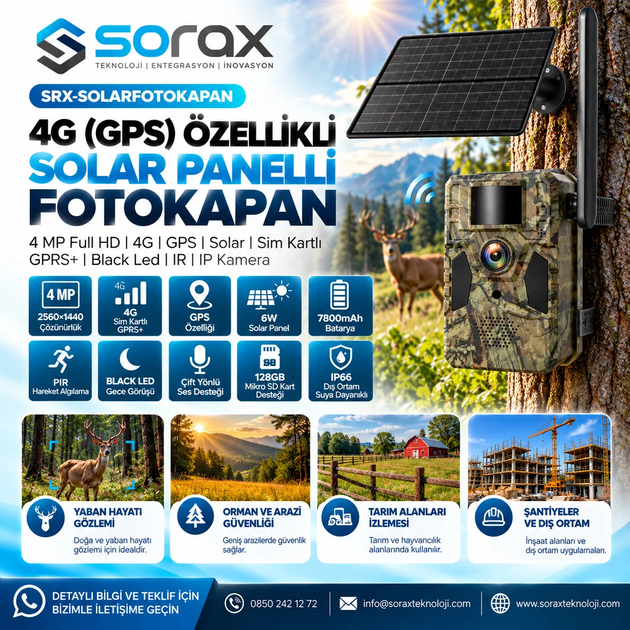 4G GPS Solar Panelli Fotokapan Kamera
