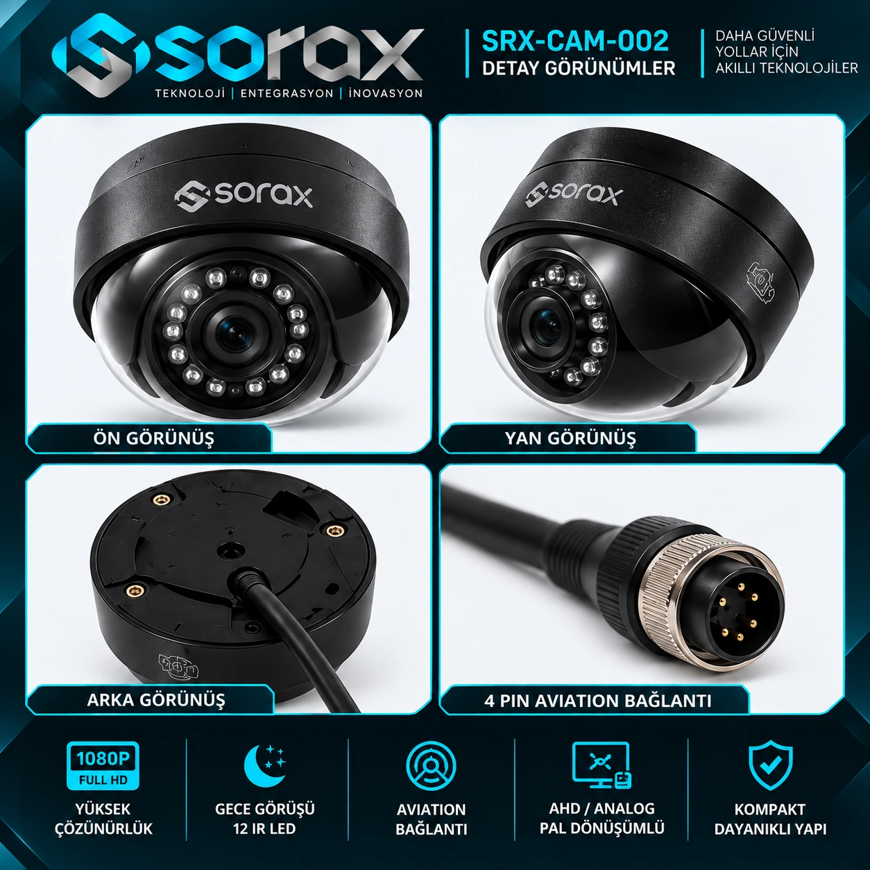 SRX-CAM-002 | AHD 1080P 4 Pin Plastik / Metal Mini Dome Kamera - Görsel 2