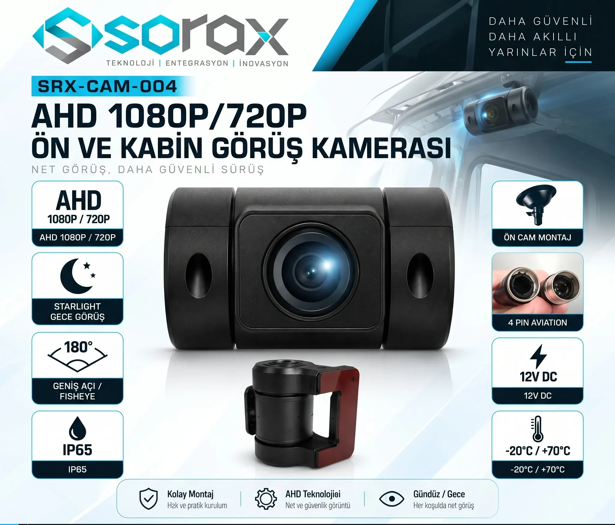 SRX-CAM-004 | AHD 1080P/720P Ön ve Kabin Görüş Kamerası