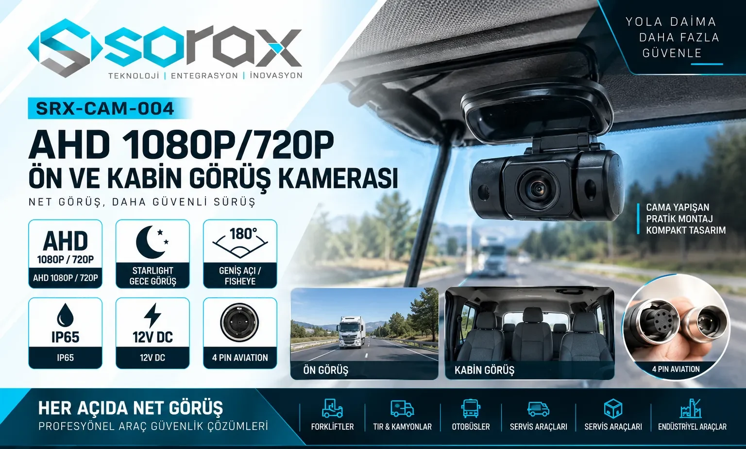SRX-CAM-004 | AHD 1080P/720P Ön ve Kabin Görüş Kamerası - Görsel 2
