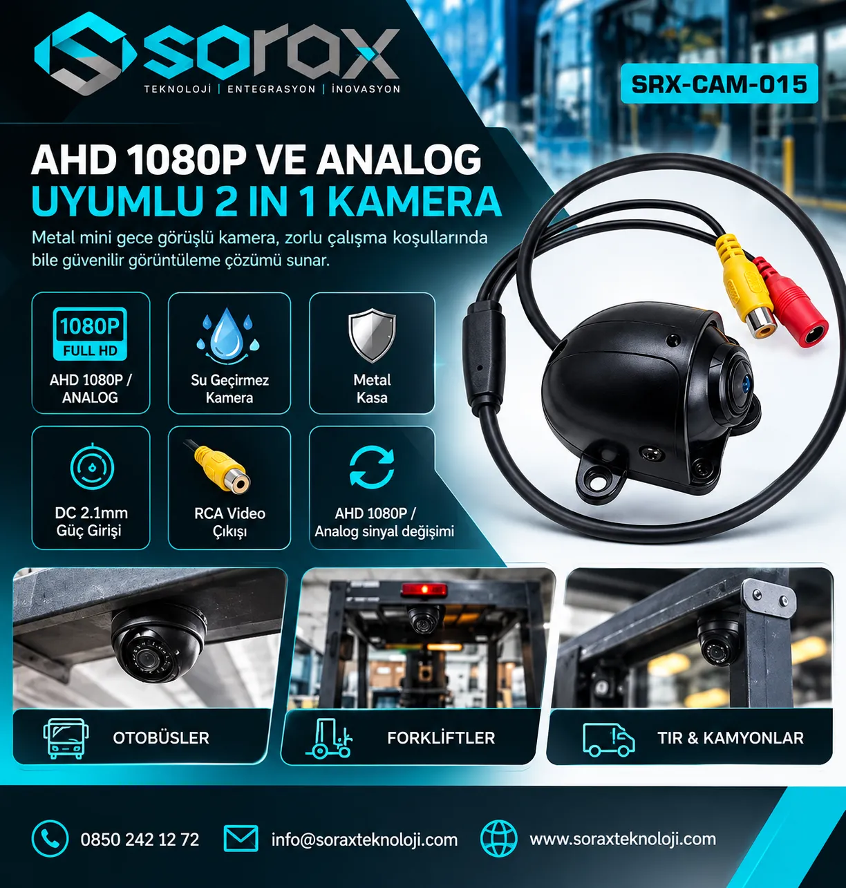 AHD 1080P Analog Uyumlu Mini Gece Görüş Kamerası