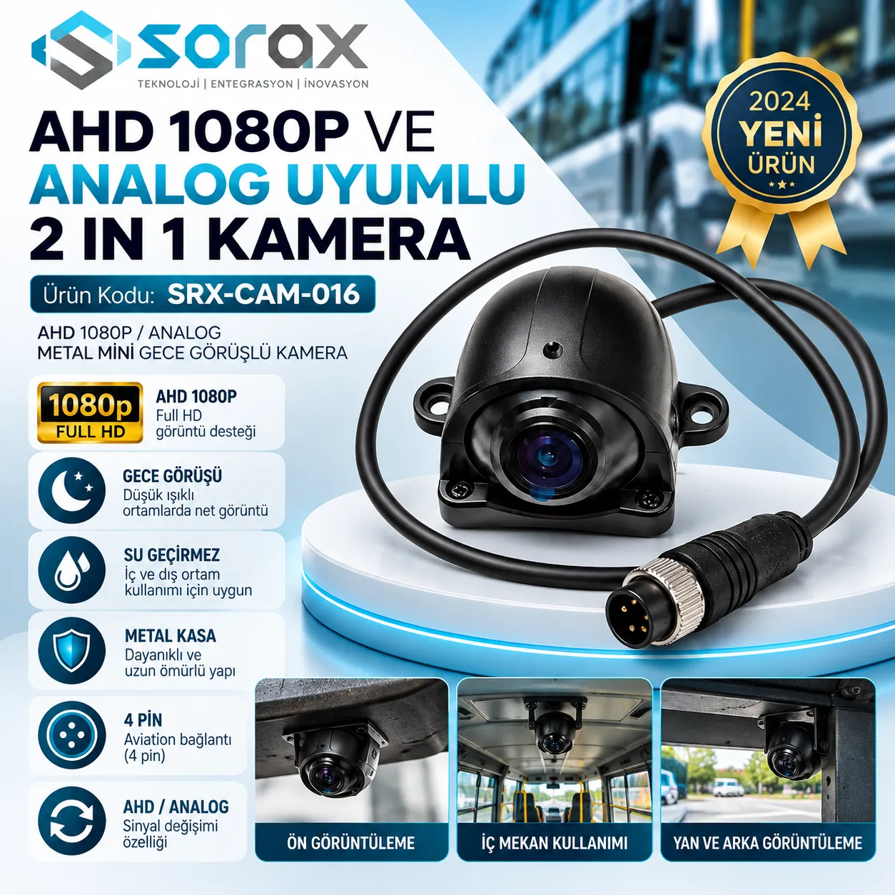 AHD 1080P Analog Uyumlu 4 Pin Mini Gece Görüş Kamerası