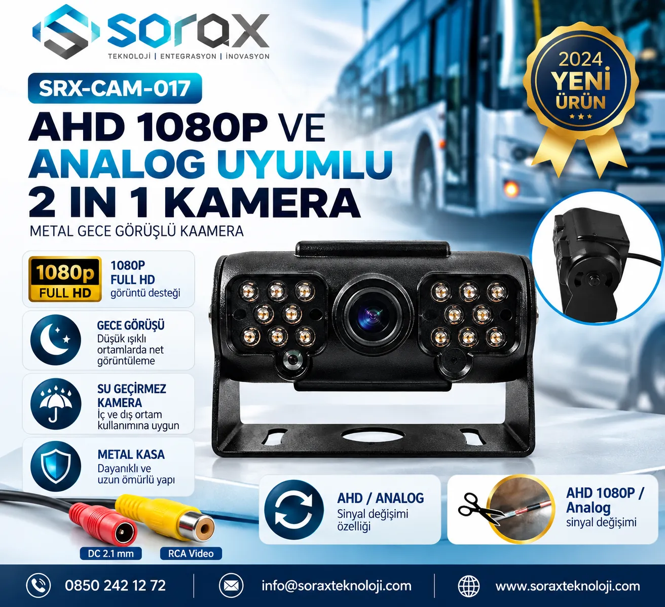 AHD 1080P Analog Uyumlu 2'si 1 Arada Mini Gece Görüş Kamerası