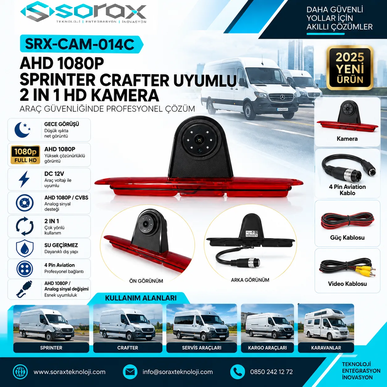 SRX-CAM-014C | AHD 1080P Sprinter Crafter Uyumlu 2'si 1 Arada HD Kamera