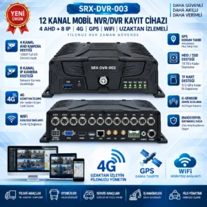 SRX-DVR-003 | 12 Kanal Profesyonel Mobil NVR/DVR 4 AHD + 8 IP, 4G GPS WiFi