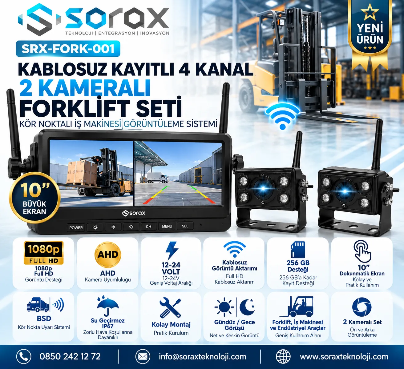 Kablosuz Kör Nokta Kamera Seti – 10 İnç Monitörlü | SRX-FORK-001