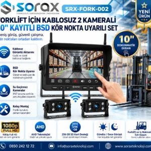 Forklift İçin Kablosuz 2 Kameralı 10 İnç Kayıtlı BSD Kör Nokta Uyarı Seti | Sorax
