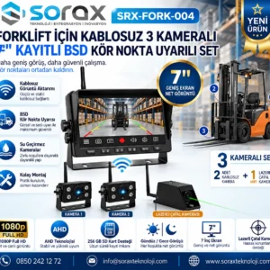 Forklift İçin Kablosuz 3 Kameralı 7 İnç BSD Kör Nokta Uyarı Seti | Sorax