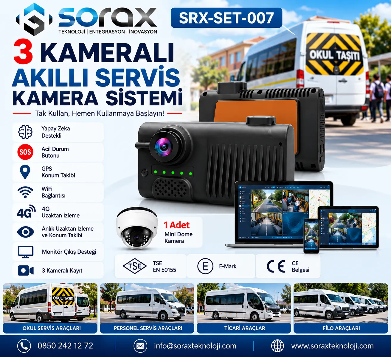 3 Kameralı Akıllı Servis Kamera Sistemi | Sorax