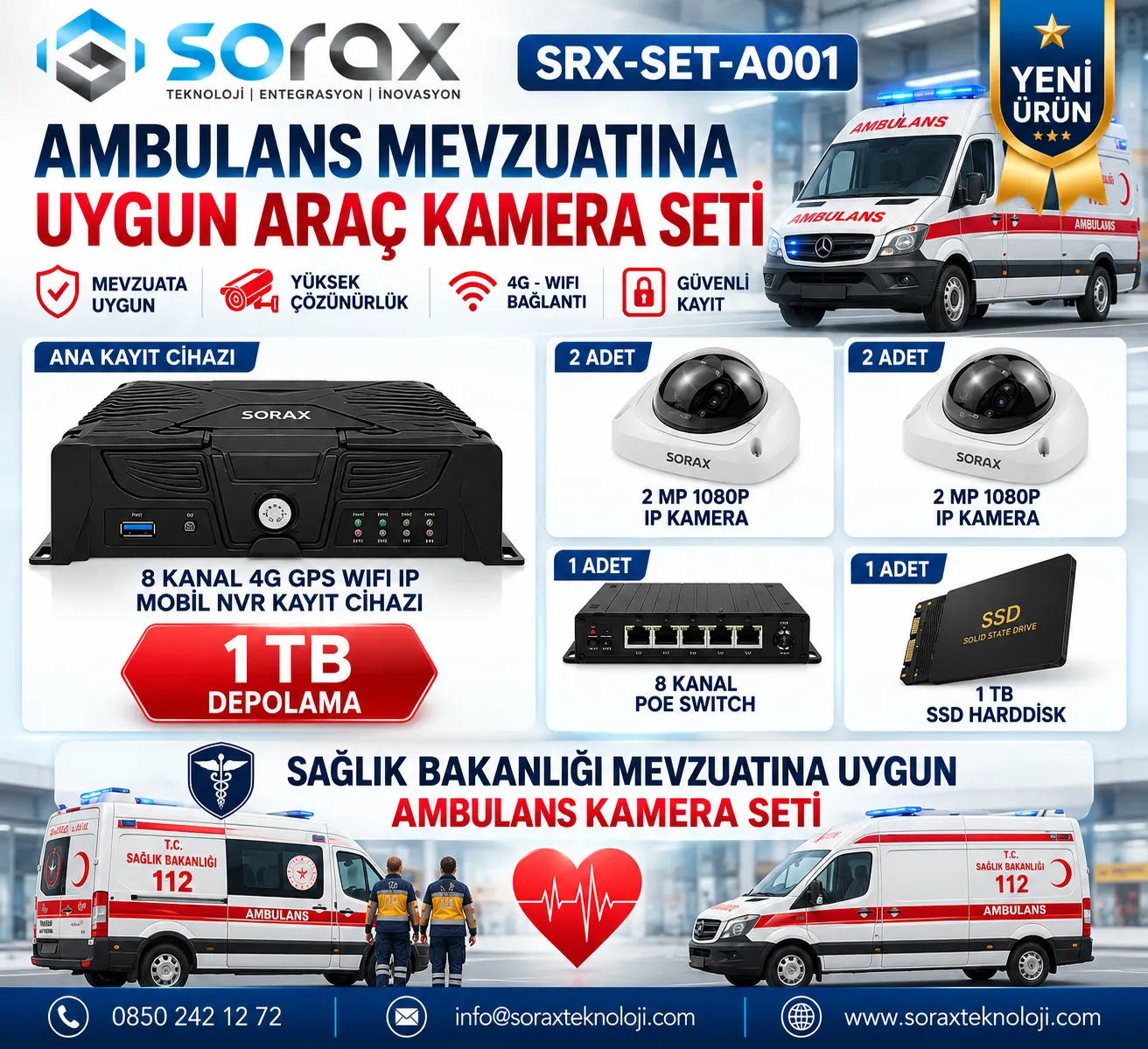 Ambulans Kamera Seti 4G GPS Wi-Fi 1080P | Sorax