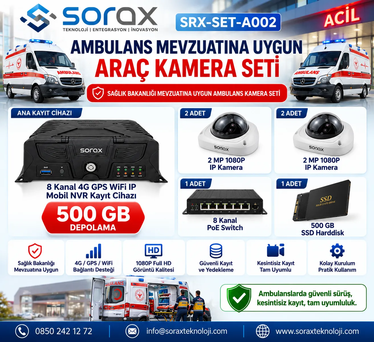 Ambulans Araç Kamera Seti 4G GPS Wi-Fi | Sorax