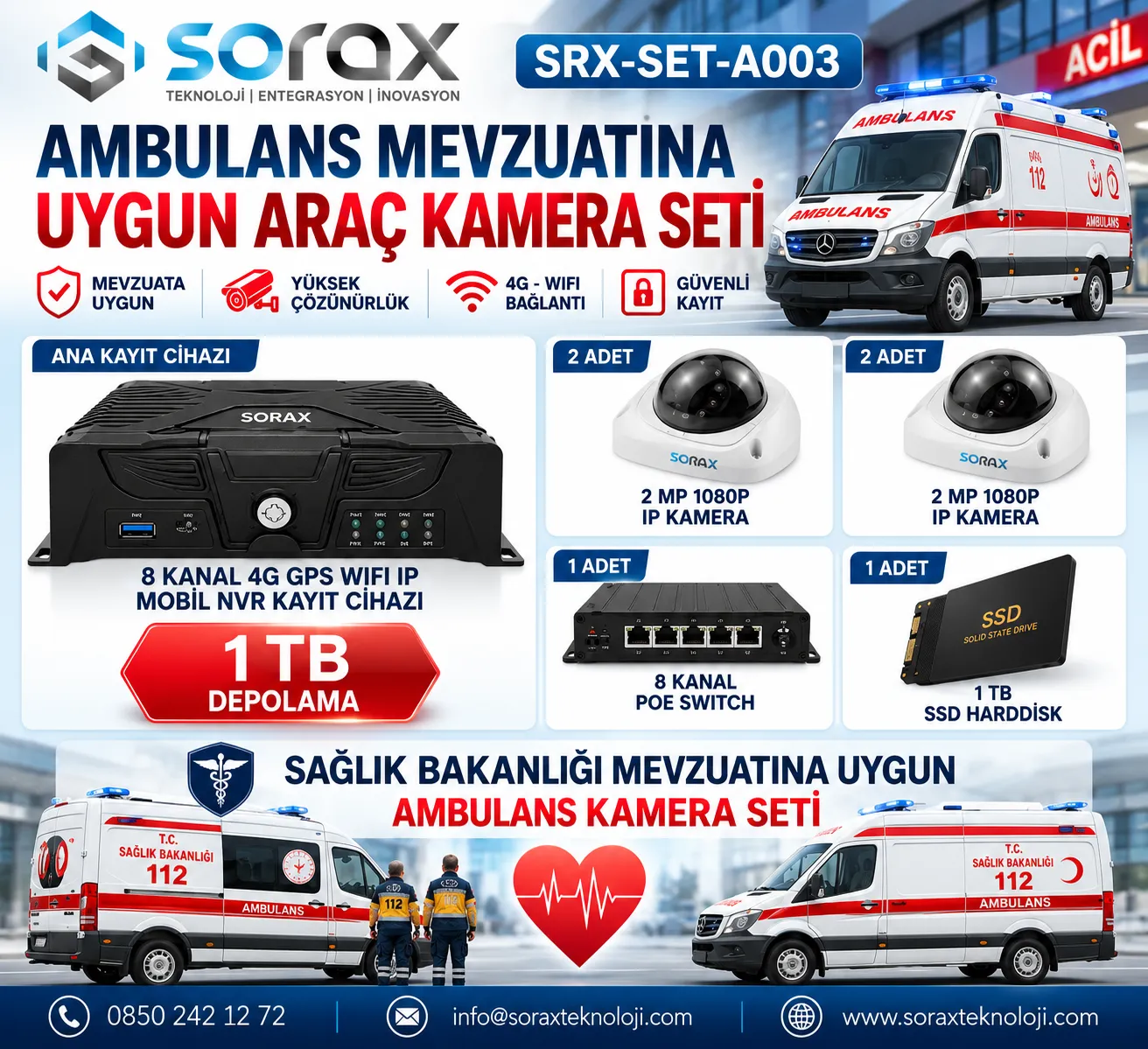 Ambulans Mevzuatına Uygun Araç Kamera Seti | Sorax