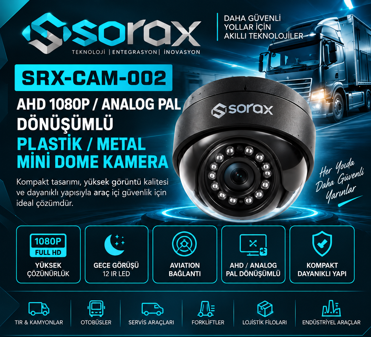SRX-CAM-002 | AHD 1080P 4 Pin Plastik / Metal Mini Dome Kamera