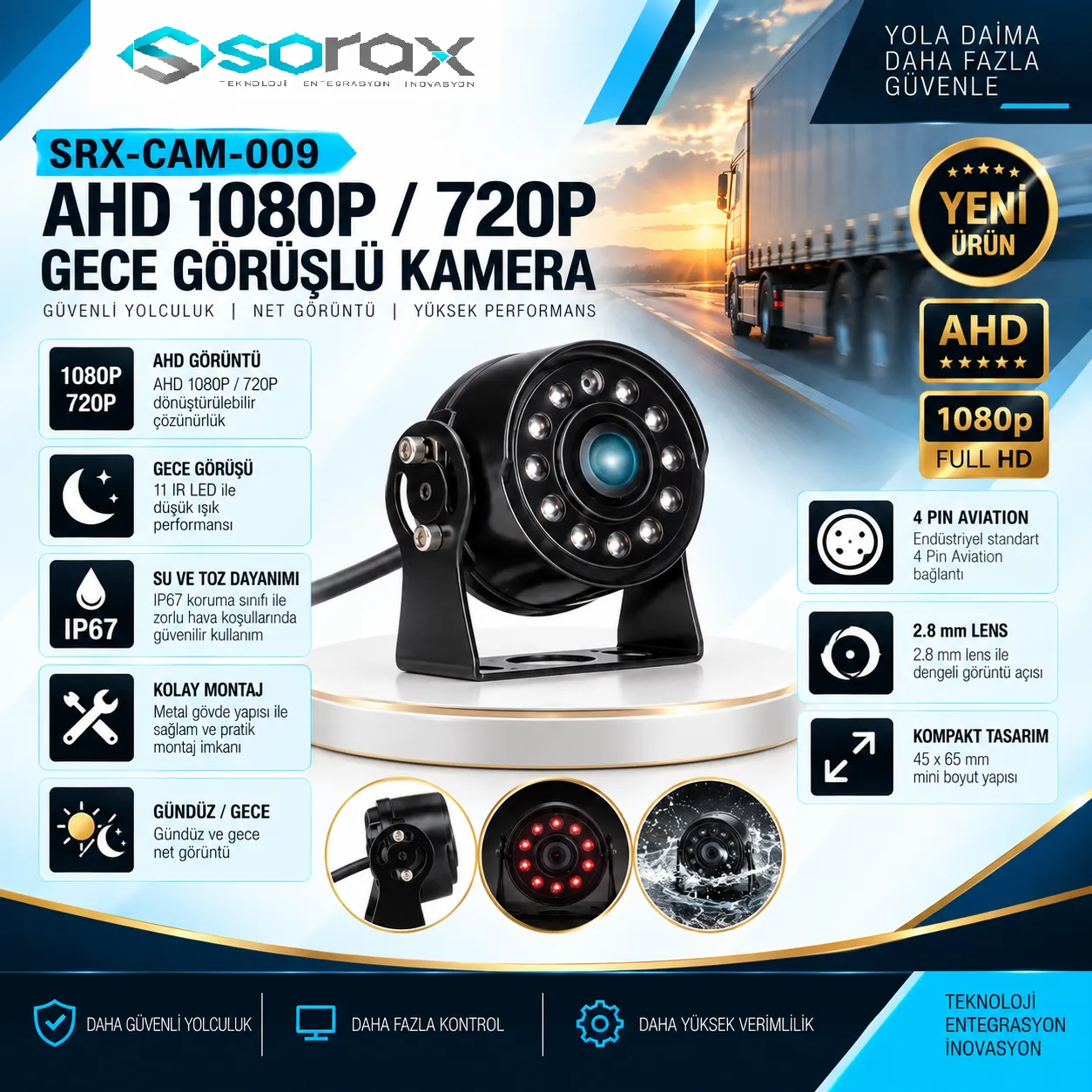 SRX-CAM-009 | AHD 1080P/720P Gece Görüşlü Araç Kamerası