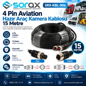 15 Metre 4 Pin Aviation Araç Kamera Kablosu | Sorax