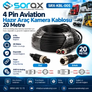 SRX-KBL-005 20 Metre 4 Pin Aviation Hazır Araç Kamera Kablosu | SORAX