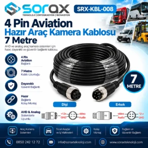 Sorax 7 Metre 4 Pin Aviation Hazır Araç Kamera Kablosu| Sorax