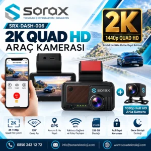 SRX-DASH-006 2K DashCam Araç Kamerası + 1080P Arka Kamera