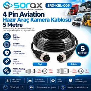 5 Metre 4 Pin Aviation Hazır Araç Kamera Kablosu | Sorax