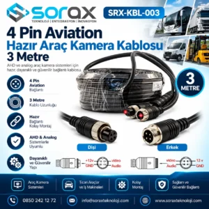 Sorax 10 Metre 4 Pin Aviation Hazır Araç Kamera Kablosu | Sorax